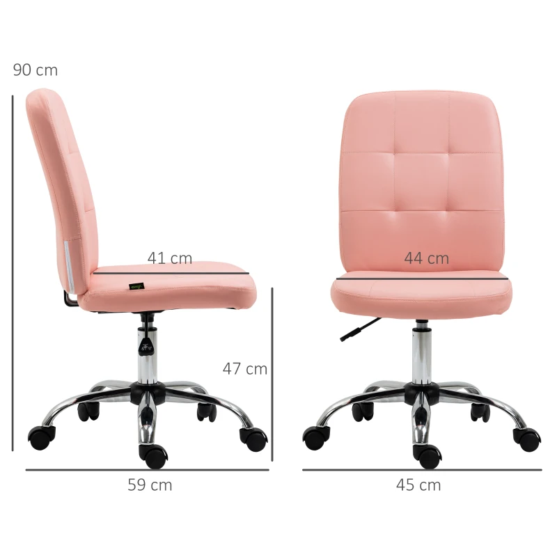 Vinsetto Silla de Oficina sin Brazos Silla de Escritorio Giratorio de Piel Sintética con Altura Ajustable 45x59x90-100 cm Rosa