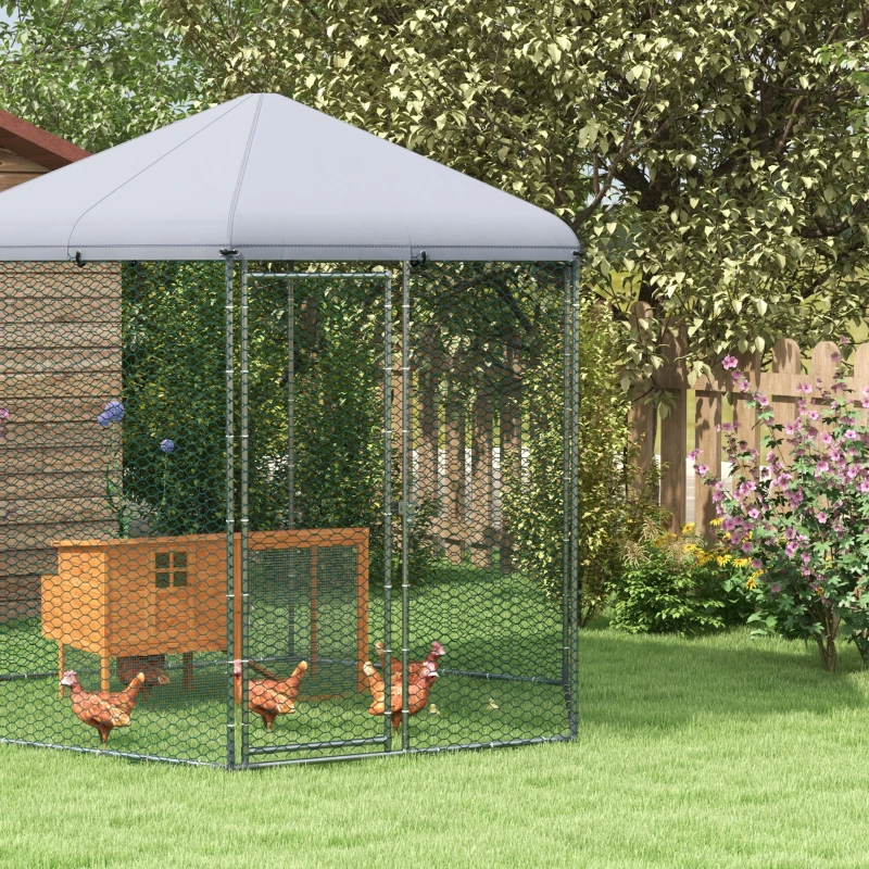 PawHut Enclos poulailler extérieur 5 m² parc grillagé dim. 2,8L x 2,45l x 2,46H - espace couvert - 5/8 poules