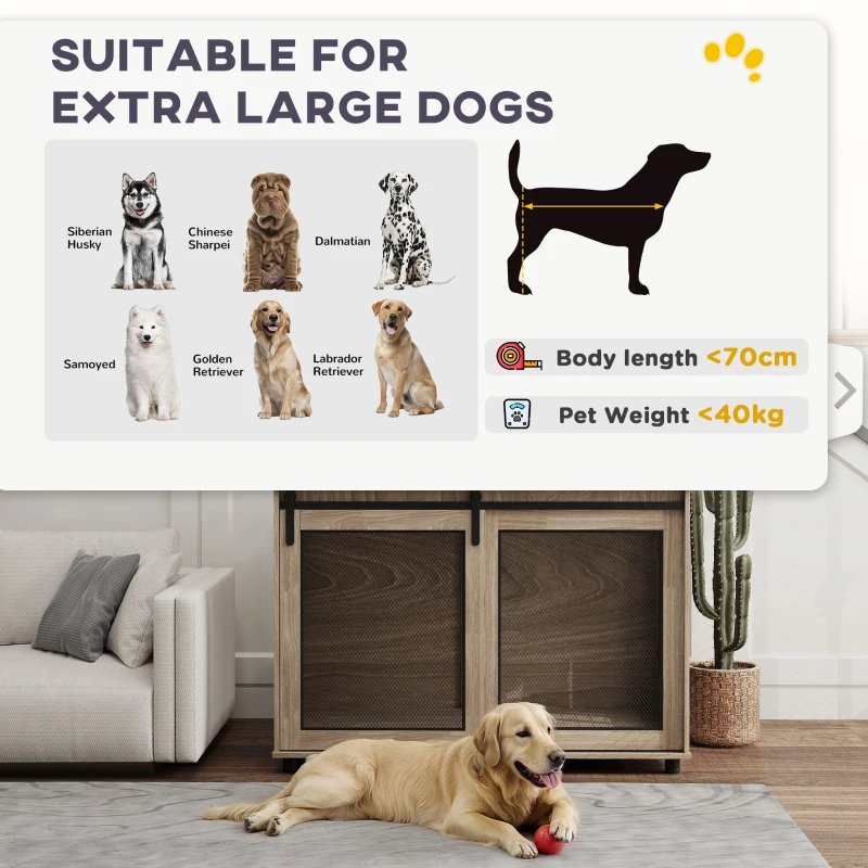 PawHut 46.46’‘ Dog Crate Furniture with Sliding Door & Safety Latch for XL Dogs, Brown