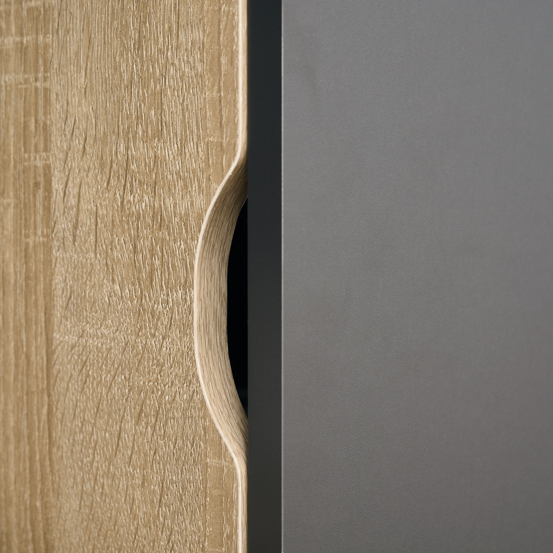 HOMCOM Credenza Moderna con Armadietto, Cassetto e Porta Calici, 110x41.5x180cm, Legno Naturale e Grigio