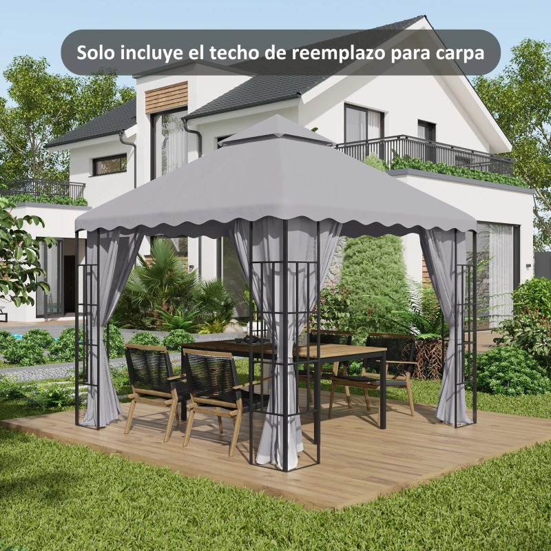 Outsunny Toldo de Repuesto para Pérgola con Techo de Doble Ventilación y 10 Orificios de Drenaje para Patio Jardín 3x3 m Gris