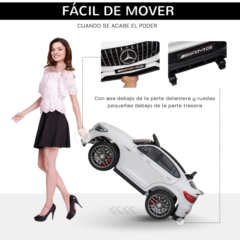 HOMCOM Coche Eléctrico para Niño +3 Años con Mando a Distancia Con Música y Luces Doble Apertura de Puerta Batería 12V Carga 30kg 115x70x55cm Blanco