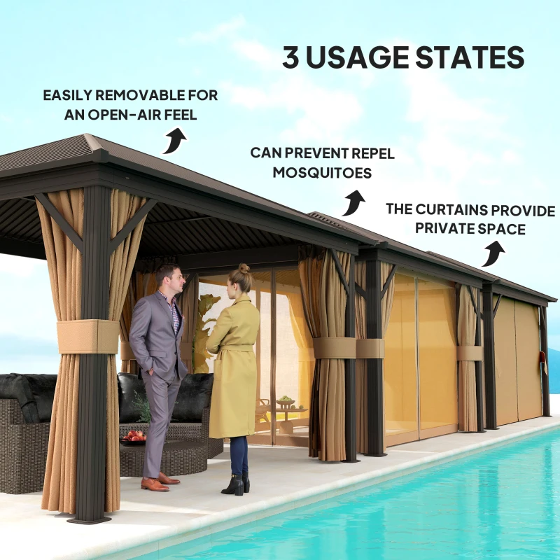 Outsunny 3.6 x 3 m Aluminium Hardtop Gazebo, with Accessories - Brown