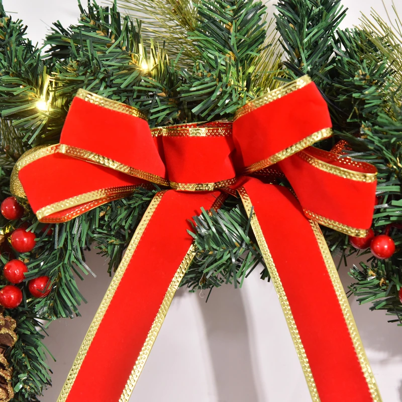 HOMCOM Couronne de Noël artificielle lumineuse avec 20 LED de 60 cm - décorée de houx et de pommes de pin