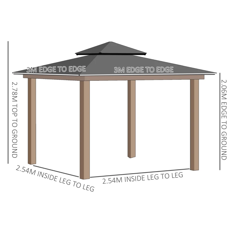 Outsunny 3 x 3 (m) Outdoor Polycarbonate Gazebo, Double Roof Hard Top Gazebo with Galvanised Steel Frame, Nettings & Curtains for Garden, Lawn, Patio and Deck, Khaki