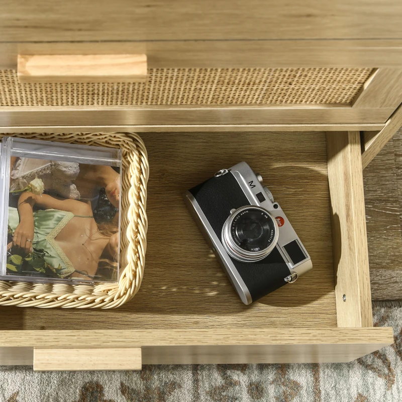 HOMCOM Cómoda con 4 Cajones de Rejilla de Ratán Cajonera de Madera para Dormitorio Estilo Cannage Bohemio 60x38x88,5cm Natural