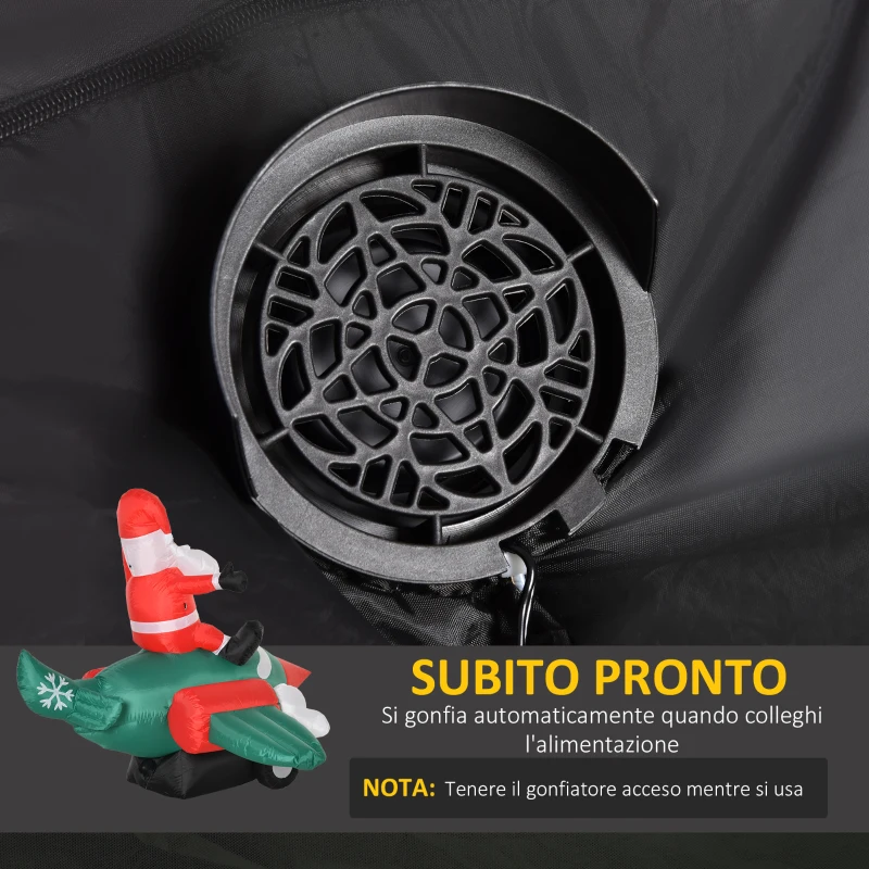 HOMCOM Babbo Natale Gonfiabile su Aereo 160cm con Luci LED Integrate, Decorazione Natalizia da Esterno
