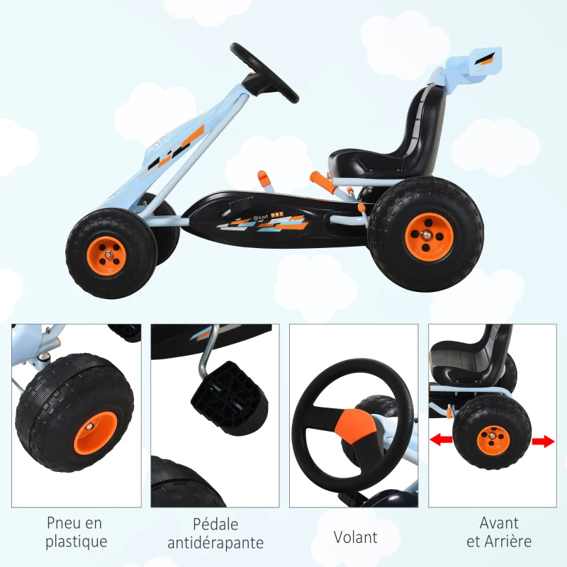 HOMCOM Vélo et véhicule pour Enfants Kart à pédales Go Kart Formule 1 Racing avec aileron Bleu Ciel