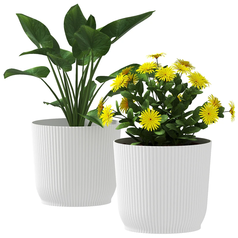 Outsunny Set of Two Ф22cm Planters - White