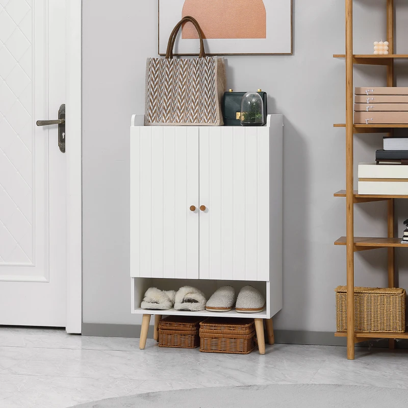 HOMCOM Mueble Zapatero con 2 Puertas Armario de Zapatos para 15 Pares de Zapatos para Pasillo Entrada 60x33x100cm Blanco