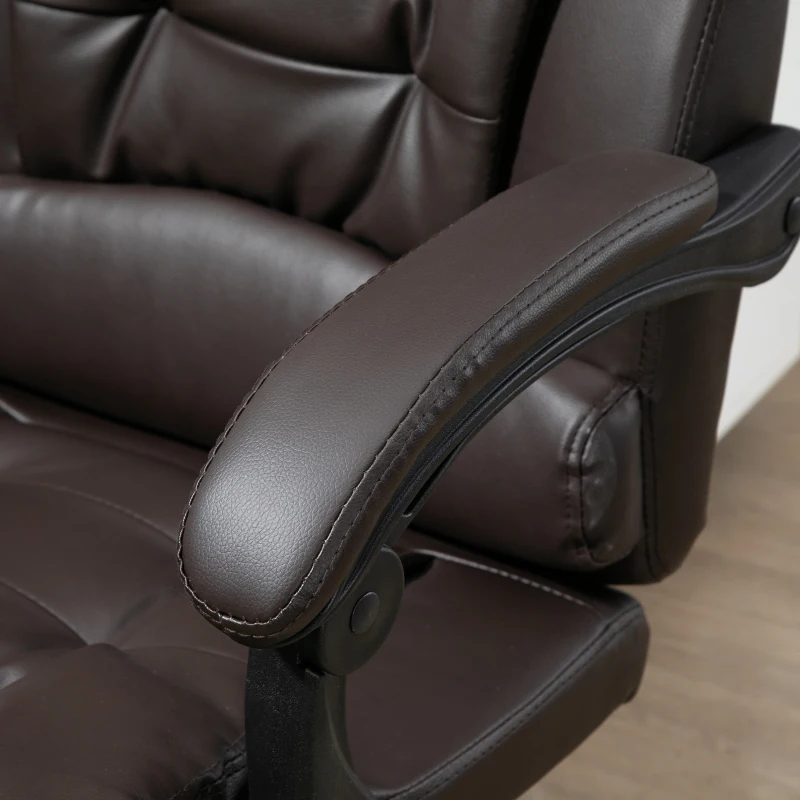 HOMCOM Silla de Escritorio con Reposapiés Silla Ejecutiva Giratoria con Altura Ajustable Tapizada en PU y Reposabrazos Café