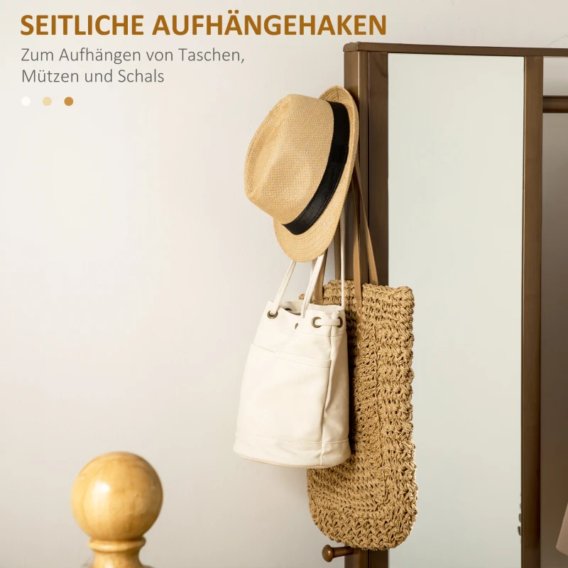 HOMCOM Garderobenständer mit 2 Schubladen, 1 Spiegel, 1 Kleiderstange, 1 Schuhbank, 113 cm x 33 cm x 169,5 cm, Bambus