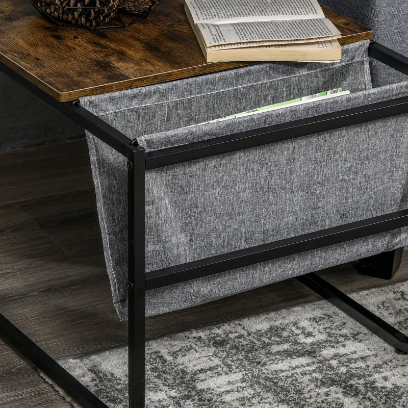 HOMCOM 2er-Set Beistelltische im Industriedesign, 1 abnehmbares Ablagefach, stapelbar, Couchtisch, Braun + Weiß