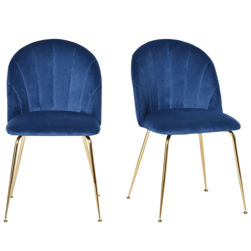 HOMCOM 2er-Set Esszimmerstühle im Retrodesign 52 cm x 52 cm x 81 cm Blau+Gold