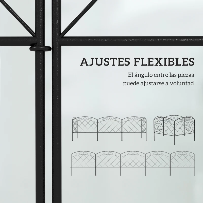Outsunny Juego de 5 Vallas Decorativas para Jardín 305x61 cm Combinación Libre en Forma de Arco Barrera para Animales Negro