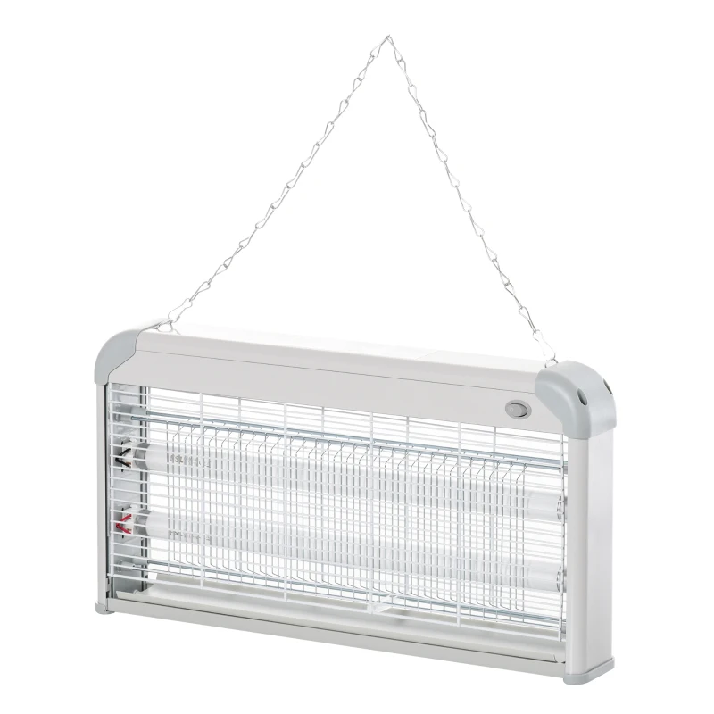 Outsunny Lámpara Antimosquitos Eléctrico 30W Mata Mosquitos Eléctrico con Luz UV Efecto 60 m² 48,5x8,5x26,5 cm Gris