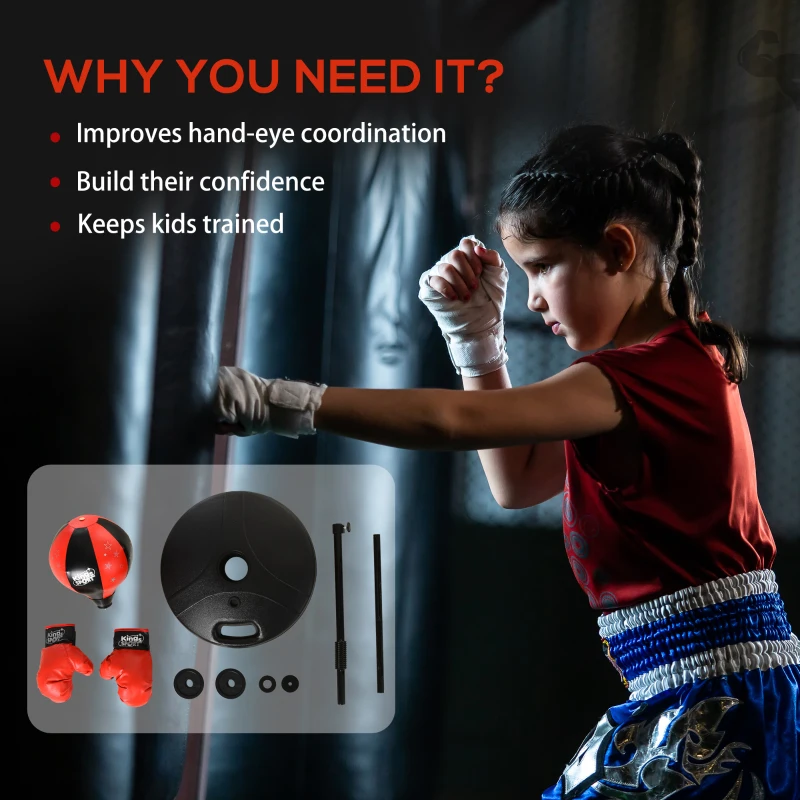 HOMCOM Boxing Punch Ball Set 360 Degree Rebound Spring For Kids Height Adjustable Ф38x78-120cm