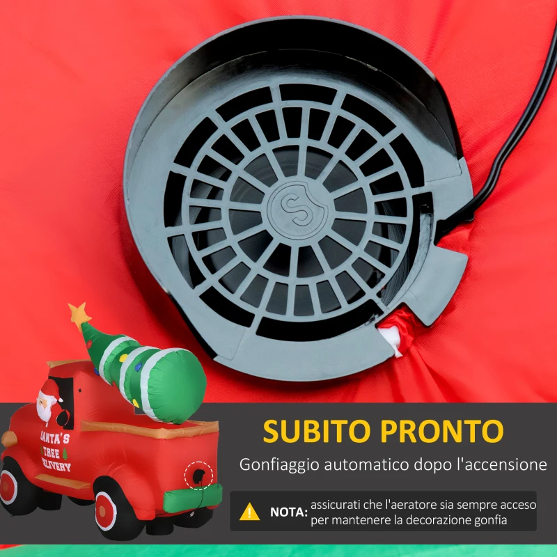 HOMCOM Babbo Natale su Camion Gonfiabile Gigante 180cm con Luci a LED, Impermeabile e Luminoso, da Esterno o Interno