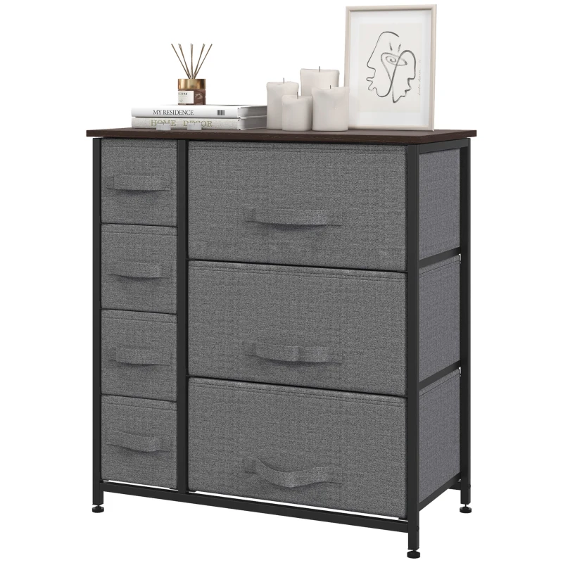 HOMCOM Chest of Drawers with 7 Drawers, Fabric Drawers with Large Storage Space, Drawers Dresser with Metal Frame, Adjustable Feet for Bedroom Living Room, Dark Grey