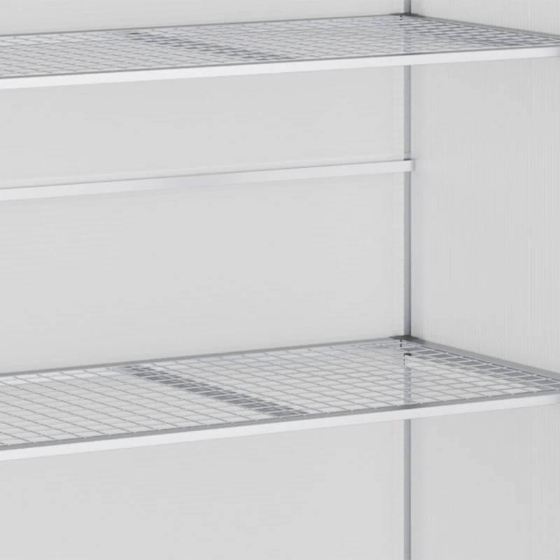 Outsunny Gewächshaus mit Fundamentrahmen, Polycarbonat-Gehäuse, 2 Regalböden, Aluminiumrahmen, 131 x 58 x 139,5 cm