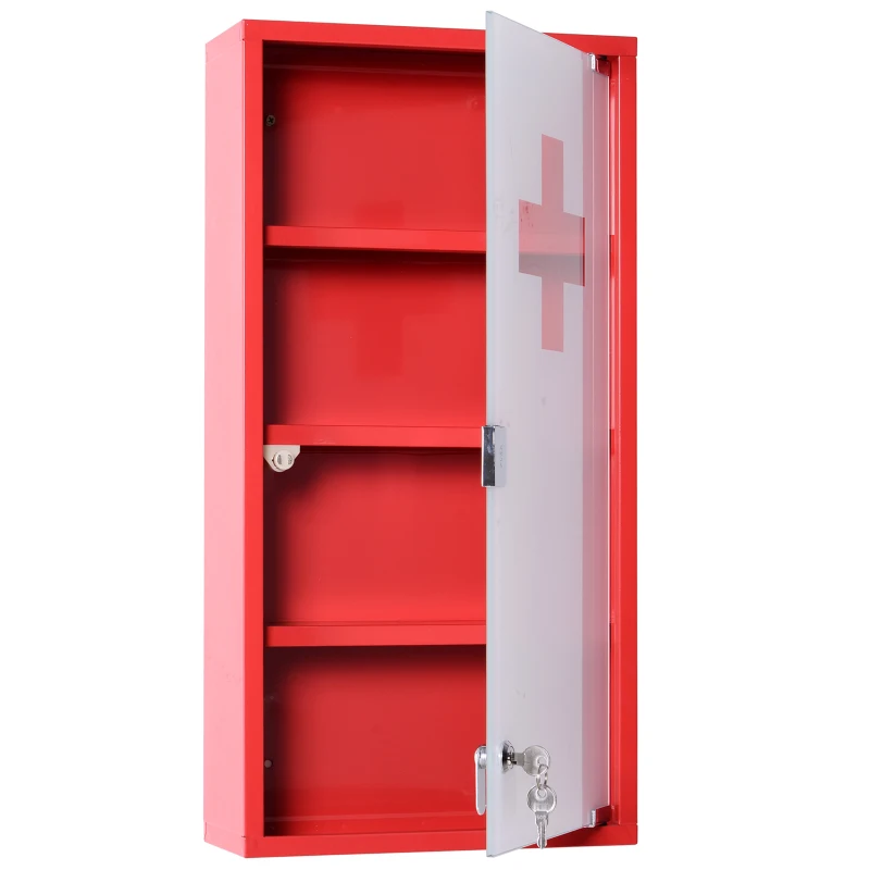 HOMCOM Cassetta Porta Medicine Armadietto Medicinali 4 Livelli Porta in Vetro 60×30×12cm Rosso