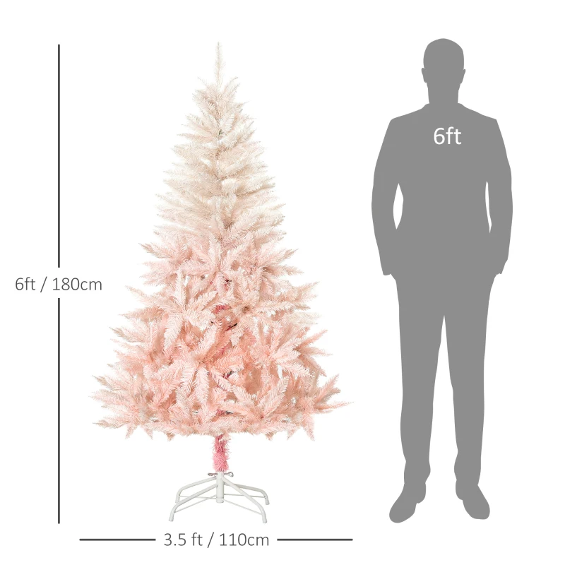 HOMCOM 6FT Pink Artificial Christmas Tree Holiday Home Decoration Ornament w/ Metal Stand Fully Pretty Home Office Joy