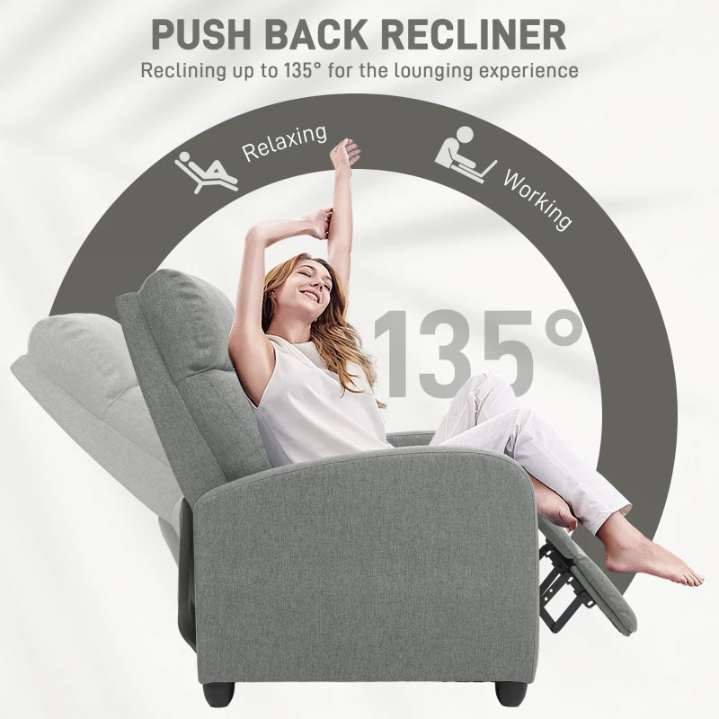 HOMCOM 135° Push Back Recliner Armchair, with Footrest - Grey