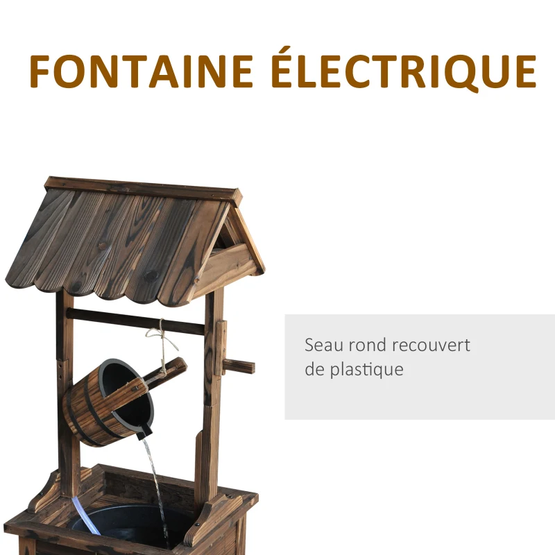Outsunny Fontaine de Jardin d'ornement - puit de Jardin - dim. 57L x 50l x 112H cm - Pompe à Eau Submersible Incluse - Bois Sapin traité carbonisation