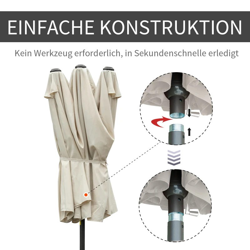 Outsunny Sonnenschirm Gartenschirm Marktschirm Doppelsonnenschirm Terrassenschirm mit Schirmständer Handkurbel Cremeweiß Oval 460 x 270 x 240 cm