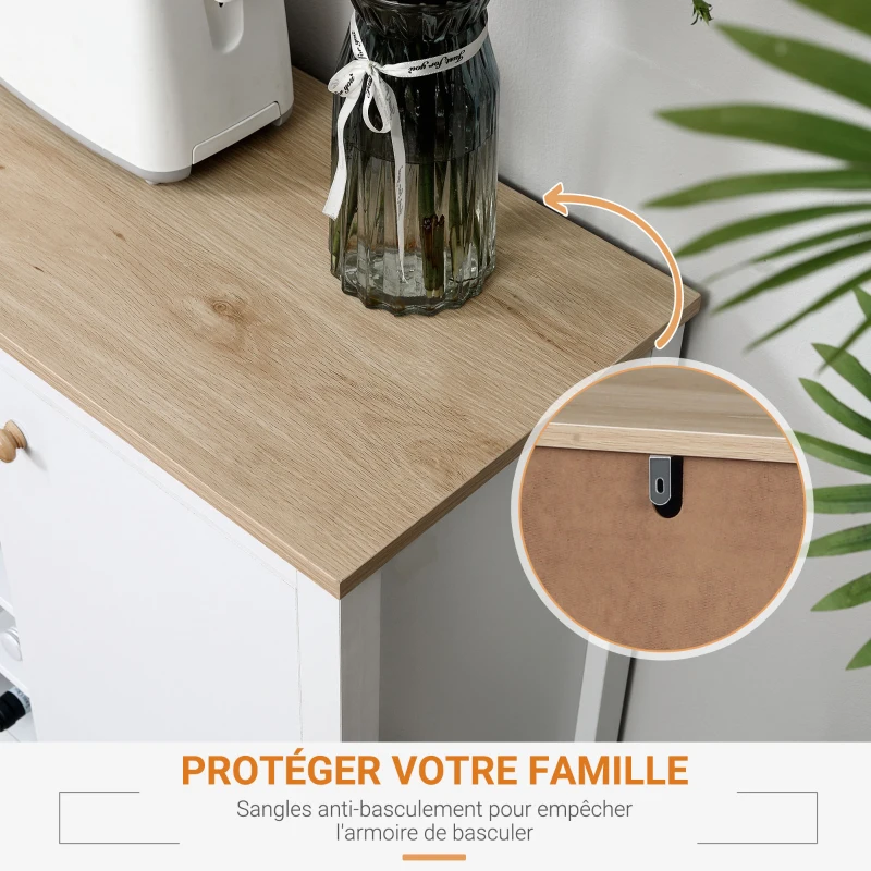 HOMCOM Buffet meuble de rangement avec 2 tiroirs, 2 portes étagères réglables et porte-bouteilles pour 9 bouteilles - dim. 110I x 35P x 75H cm