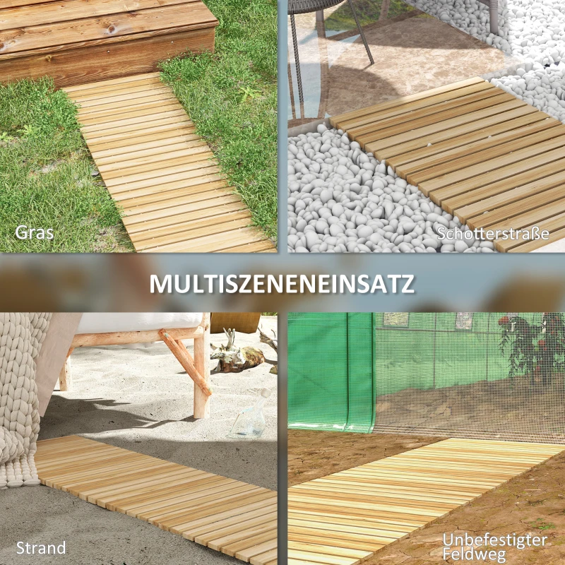 Outsunny Rollweg Gehweg Ausrollbarer Gartentritt, wetterbeständig, Fichtenholz, 120 x 47 x 1 cm, Natur