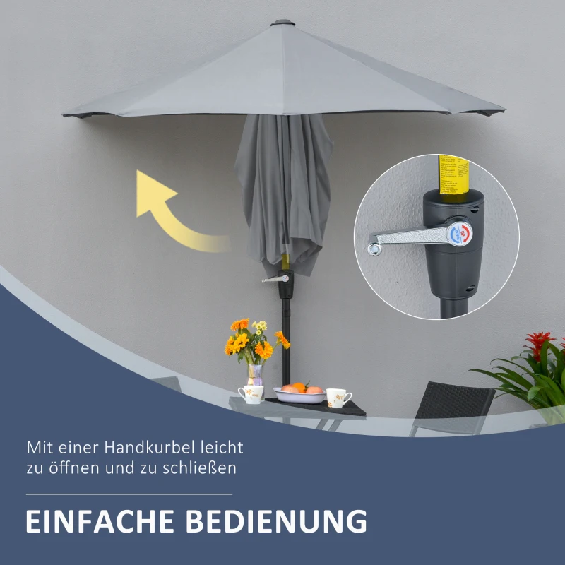 Outsunny  2 x 2 m Sonnenschirm Halbrundschirm Balkonschirm mit Halterung wasserabweisend für Garten Terrassen Höfe 100% Polyester Dunkelgrau