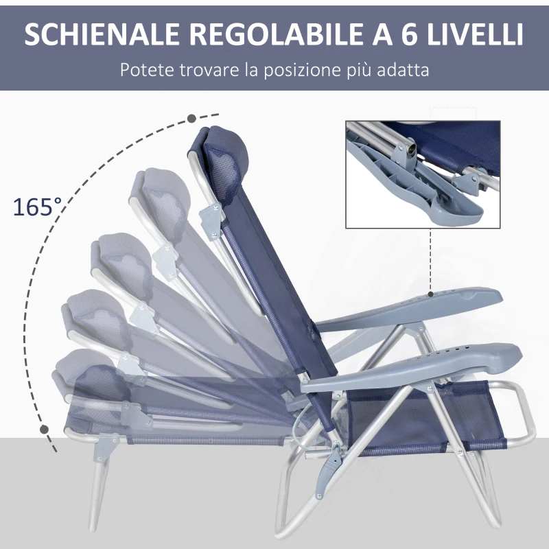 Outsunny Set 2 Sedie da Pesca Pieghevoli e Reclinabili su 6 Livelli con Poggiatesta Imbottito, 62x65x80 cm