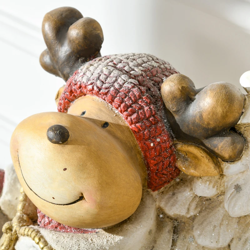 HOMCOM Weihnachtsdeko, Rentier mit Weihnachtsbaum, warme LED-Beleuchtung, Batteriebetrieb, In- und Outdoor, 44 cm