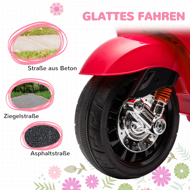 AIYAPLAY Elektro-Motorroller für Kinder, Vespa, Musik & Scheinwerfer, 107x47x73 cm, Rot