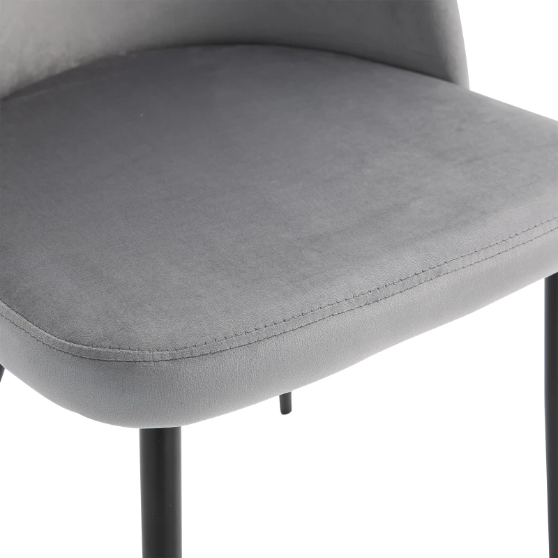 HOMCOM Pack de 2 Sillas de Comedor Tapizadas en Terciopelo con Respaldo Acolchados Patas de Metal Carga 90 kg 49x50x77 cm Gris