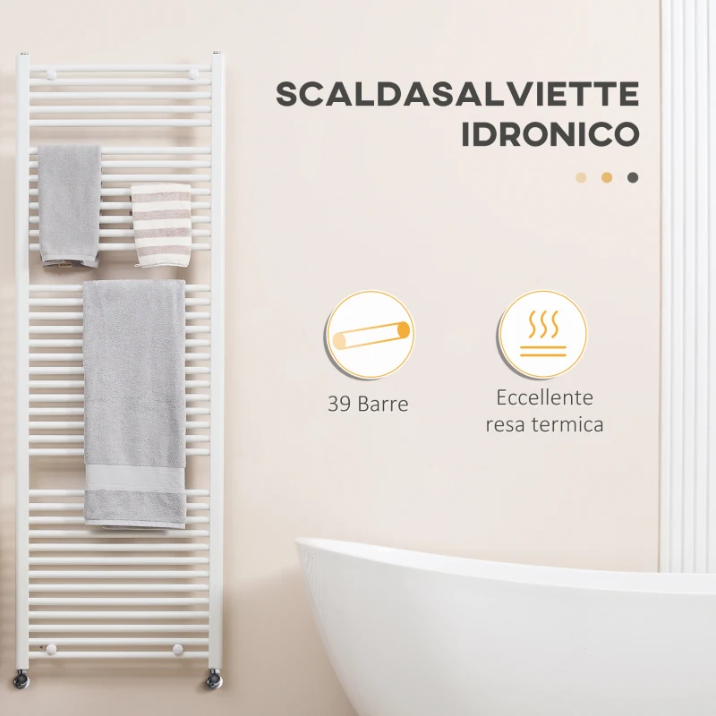 HOMCOM Termoarredo Bagno Scaldasalviette a 39 Barre in Acciaio, 60x180cm, Bianco