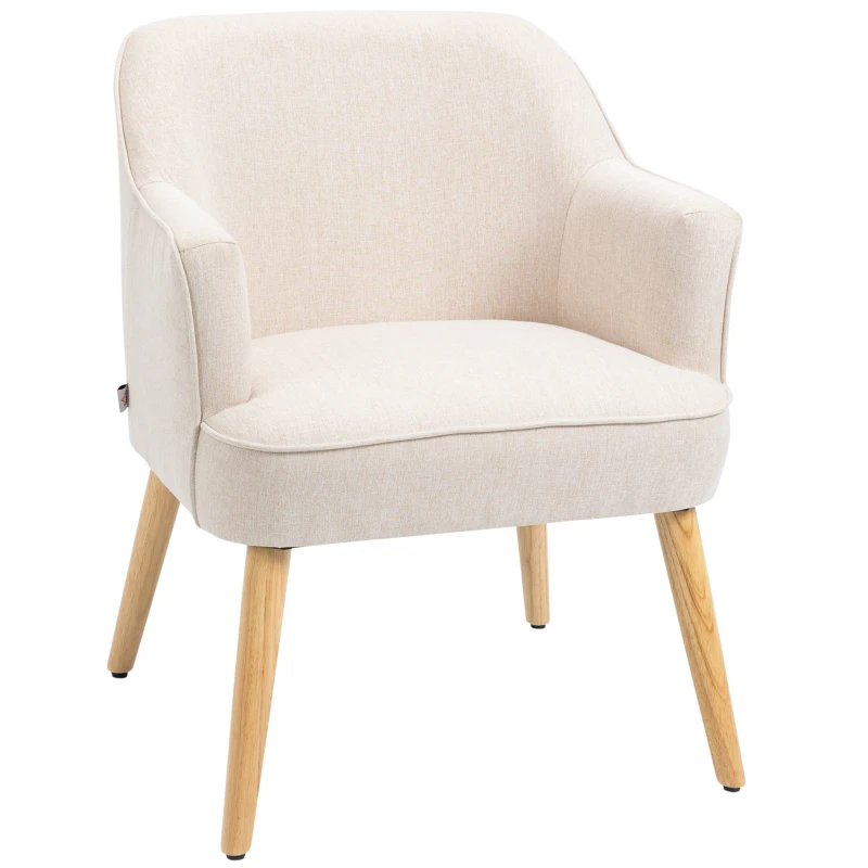 HOMCOM Butaca de Salón Moderna Sillón Tapizado en Lino Sintético Patas de Madera para Dormitorio Oficina 64,5x65x79,5 cm Crema