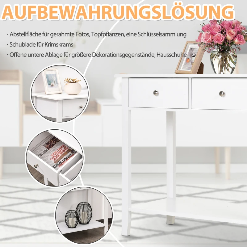HOMCOM Konsolentisch Flurtisch Beistelltisch mit 2 Schubladen Sideboard Eingang Massivholz 80 x 40 x 75 cm