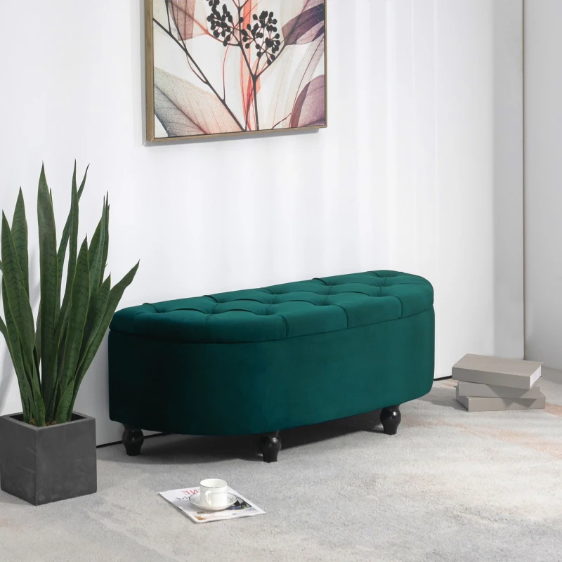 HOMCOM Hocker mit Stauraum, Sitztruhe, gepolstert, soft-close Deckel, Samtoptik, 120 x 46 x 42 cm, Dunkelgrau(m-2)