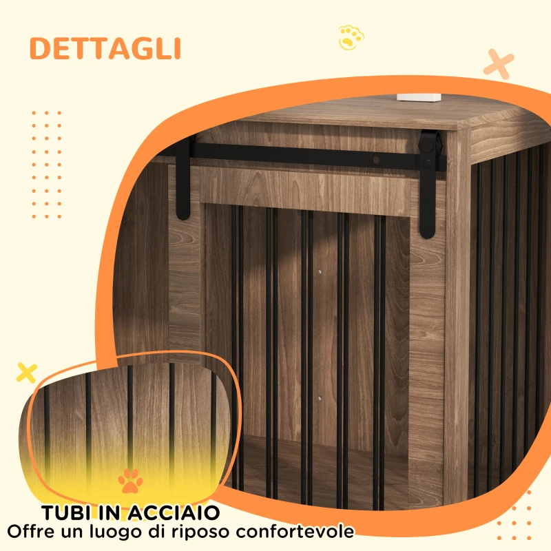 PawHut Casetta per Cani Grandi con Porta Scorrevole per Interno in Legno, 98x58x61cm, Marrone