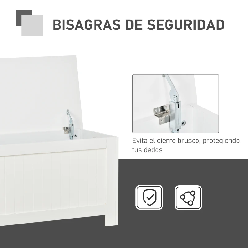 HOMCOM Baúl de Almacenaje con Tapa Baúl de Almacenaje Versátil con Bisagra de Seguridad para Pasillo Salón 81x40x46 cm Blanco