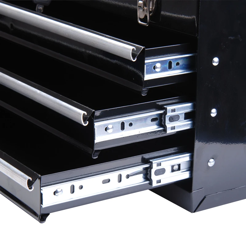 HOMCOM Coffret caisse boite a outils metallique avec 3 tiroirs noir 54 x 22 x 29 cm