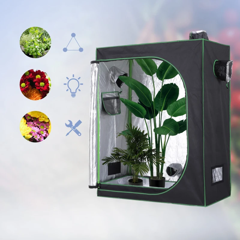 Outsunny Grow Tent Reflective Mylar Hydroponic with Adjustable Vents and Floor Tray for Indoor Plant Growing, 120 x 60 x 150 cm (47" x 23.5" W x 59")