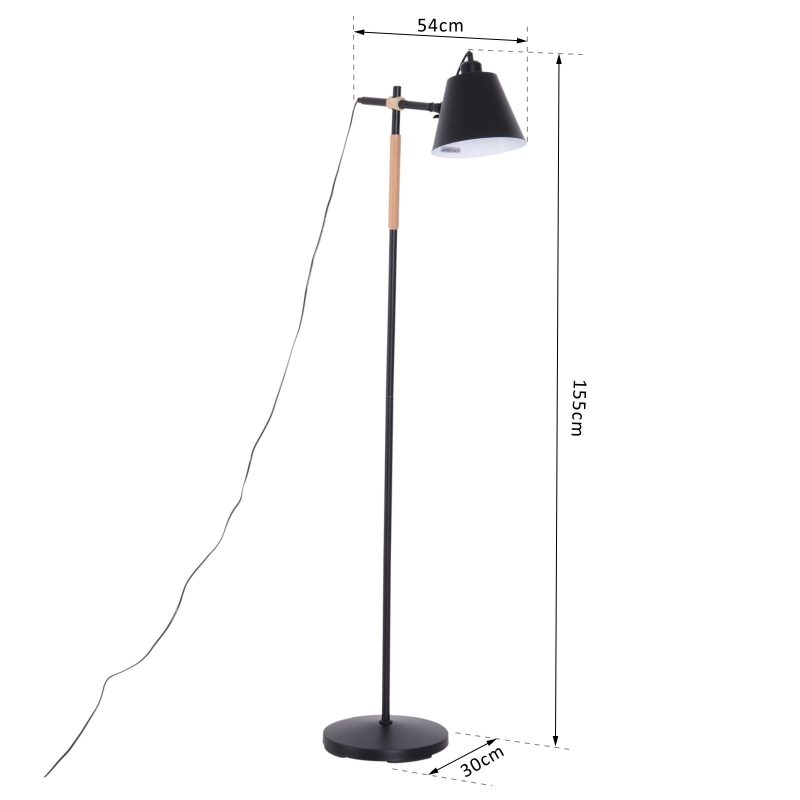 HOMCOM Lámpara de Pie Industrial Vintage para Dormitorio Estudio Salón con Luces E27 40W Pulsador de Pie Pantalla Ajustable 54x30x155cm
