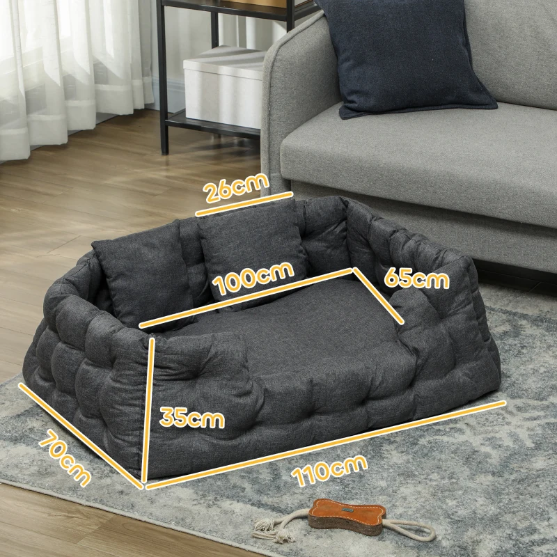 PawHut Cama para Mascotas con 2 Almohadas Colchón para Perros Antideslizante con Funda Extraíble y Lavable 110x70x35 cm Gris