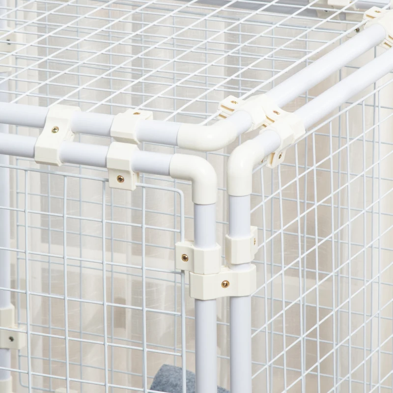 Pawhut Valla Metálica para Mascotas Parque para Conejos Conejera con 16 Paneles Puerta con Pestillo y Escalera para Cobayas Gatos Cachorros Diseño DIY 68x68x2,5 cm Blanco