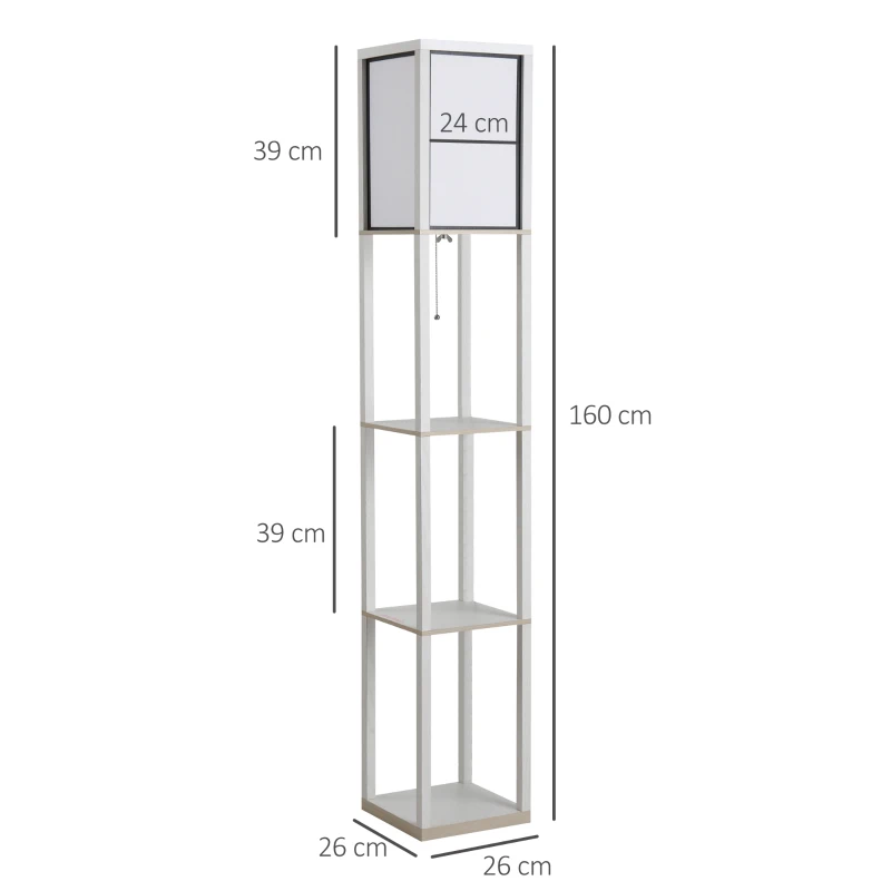 HOMCOM Lampadaire étagère 26L x 26l x 160H cm 3 étagères 4 Niveaux MDF Blanc