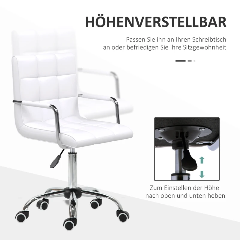 HOMCOM Bürostuhl im Retrodesign, höhenverstellbar, 5 Rollen, 52,5 cm x 54 cm x 99 cm, Weiß