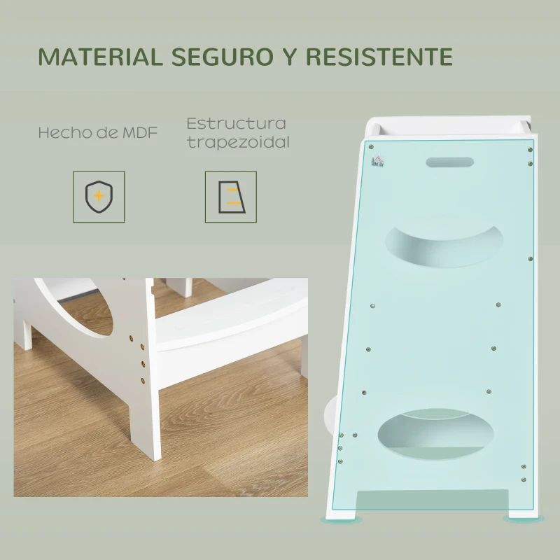 HOMCOM Torre de Aprendizaje para Niños con Pedal Altura Ajustable en 3 Posiciones y Barra de Seguridad 40x50x90 cm Gris